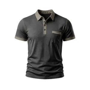Polo manica corta da uomo, design bicolore, tessuto traspirante perfetto per l'estate casual.