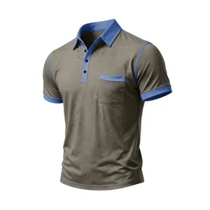 Polo uomo manica corta casual traspirante top estivo con tasca a contrasto di colore