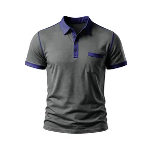 Camicia polo uomo manica corta colore contrasto casual top estivo traspirante vestibilità