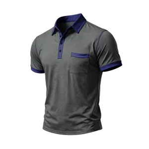 Polo uomo manica corta casual colore a contrasto estate traspirante top grigio