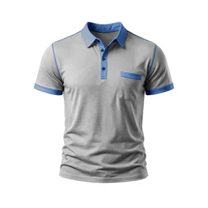 Polo uomo manica corta grigio con colletto tasca contrasto elegante top estivo casual