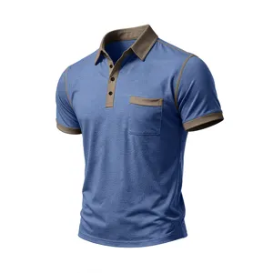 Polo manica corta uomo a contrasto, top casual estivo traspirante con dettaglio tasca.