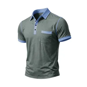 Polo da uomo a maniche corte con colletto polsini a contrasto top estivo casual