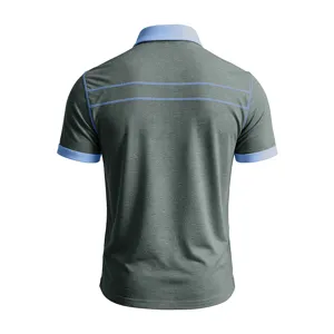 Dettaglio retro polo a manica corta da uomo, top casual estivo traspirante, vestibilità comoda.
