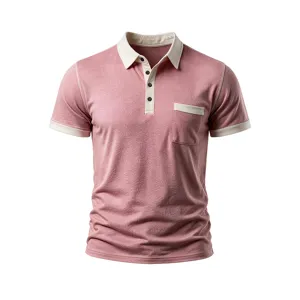 Polo uomo manica corta casual estiva traspirante top con tasca a contrasto di colore.