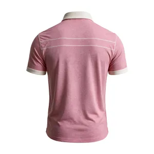 Polo da uomo rosa a maniche corte con colletto bianco a contrasto e righe estive.