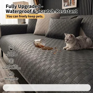Thickened pet-friendly plush sofa cushion cover, anti-slip waterproof design for home use.