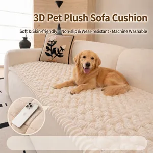 Thick plush pet sofa mat anti-slip washable couch cover for living room furniture protection.
