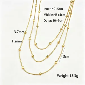Collar de cadena de serpiente multicapa con cuentas, elegantes joyas de acero dorado.