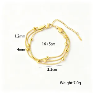 Pulsera de cadena de serpiente multicapa dorada con cuentas, joyería de acero para mujeres.