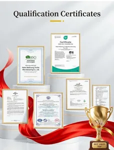 Children product certificate and safety compliance documents display for baby textile items.