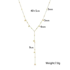 Gold Y-shaped layered beaded necklace with 40+5cm chain and 7.0g weight for women.