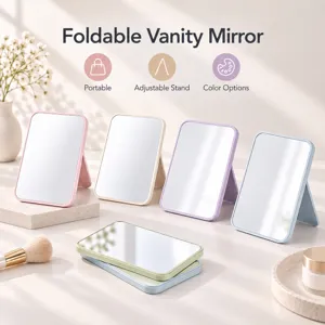 Miroir de Maquillage de Table Pliable Portable Haute Définition Plastique ABS Carré Style Princesse Miroir de Courtoisie