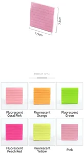 Lined sticky notes color set, 7.5x7.5cm square memo pads for office and school use.