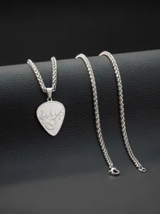 Stainless steel guitar pick pendant necklace with music note engraving fashion jewelry