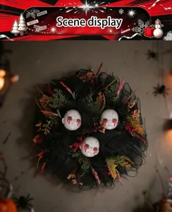 Guirnalda de terror de Halloween con muñecas sangrientas y malla para utilería de fiestas.