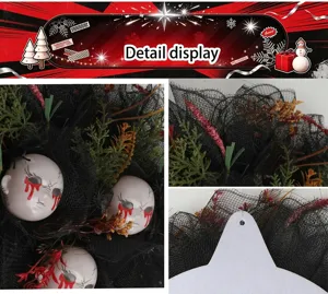 Halloween corona de malla negra cabeza de muñeca sangrienta accesorio de fiesta