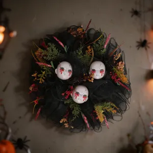 Guirnalda De Terror De Halloween Con Cabezas De Bebé Sangrientas Malla Negra Arañas Gótico Espeluznante Decoración De Pared