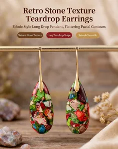 Boucles d'oreilles pendantes goutte en pierre naturelle style ethnique rétro pour femmes