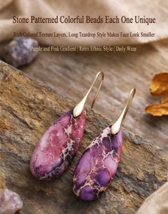 Boucles d'oreilles pendantes goutte pierre impériale naturelle bohème bijoux violet rose