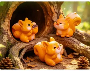 Gedetailleerd overzicht van schattig miniatuur eekhoorn beeldje voor micro landschap.