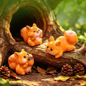 Mini schattige oranje eekhoorn figuren set voor miniatuur landschap tuin DIY decoratie.
