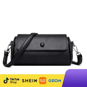 Dames Minimalistische Cilinder Crossbodytas Effen Kleur PU Leer Flap Kleine Trommel Schoudertas Verstelbare Riem Mode Handtas
