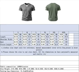 Detailed size chart and measurements for men short sleeve t-shirt, check dimensions carefully.