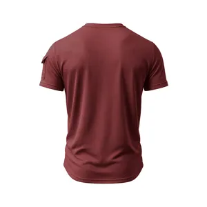 Men's casual short sleeve t-shirt back view, solid burgundy color crewneck top design.