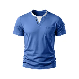 Men's short sleeve Henley t-shirt fake layered round neck summer casual top apparel