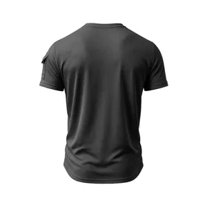 Back view detail of mens short sleeve tactical t shirt with breathable fabric and shoulder pocket