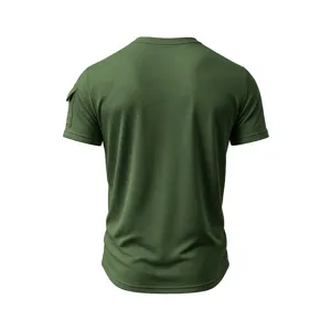 Men's solid army green short sleeve t-shirt with textured breathable fabric and sleeve pocket.