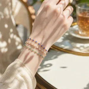 S925 sterling silver colorful beaded stacked bracelet, delicate fashion jewelry for women.