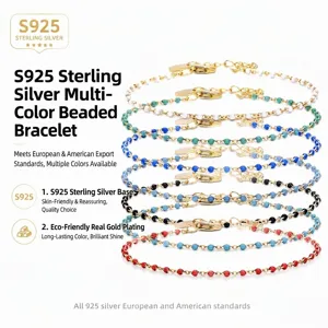 Minimalist 925 Sterling Silver Colorful Enamel Bead Bracelet For Women Adjustable Thin Chain Bracelet Jewelry Gift