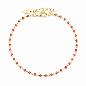 Gold-plated S925 sterling silver chain bracelet with vibrant red beads dainty daily jewelry