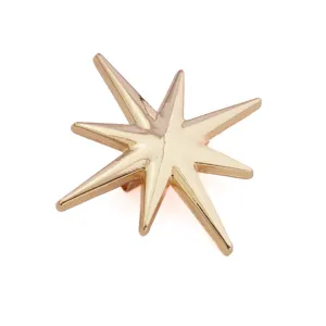 Close-up detail of the smooth gold multi-pointed star brooch metal texture and polished finish.