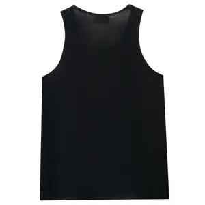 Close-up view of the black breathable mesh knitted fabric, showing fine texture and sleeveless design.