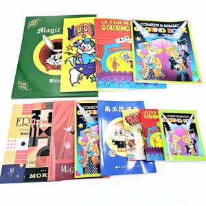 Detailed view of magic coloring books set, featuring fun cartoon characters and magic props.