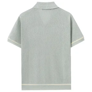 Men knit polo shirt short sleeve cuban collar summer casual hollow out top detail view