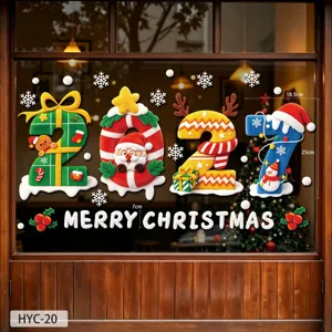 Static Christmas Window Stickers Santa Claus Snowman Reindeer Snowflake Decals For Glass Mall Store Door Festive Party Decoration