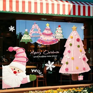 Christmas window stickers felt tree Santa wall decor holiday home shop showcase decorations