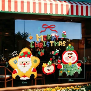 Christmas window stickers static cling holiday glass decor cute cartoon Santa Claus tree