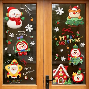 Christmas window stickers static glass clings holiday home store door decoration cute cartoon decals