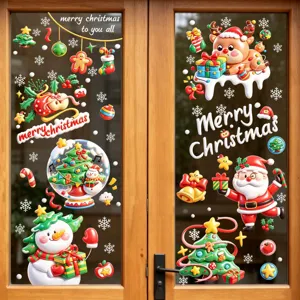Christmas window stickers static cling removable decals for holiday home store glass door decor