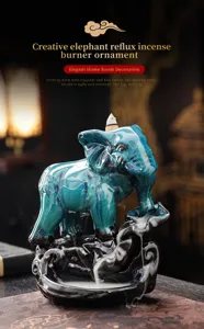 Creative elephant backflow incense burner ceramic aromatherapy ornament for home room decor