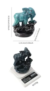 Detailed view of the ceramic elephant backflow incense burner showing dimensions and weight.