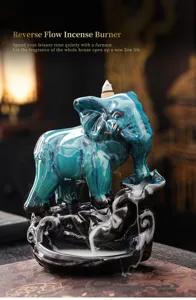 Ceramic Elephant Backflow Incense Burner Zen Home Decor Aromatherapy Cone Holder Ornament