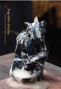 Ceramic elephant backflow incense burner, exquisite home decor handicraft with blue glaze.