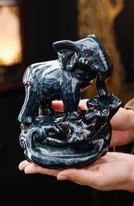 Ceramic elephant backflow incense burner for home decor aroma gift and relaxing desktop craft ornament