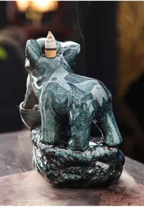 Ceramic elephant backflow incense burner desktop decor meditation aromatic art craft